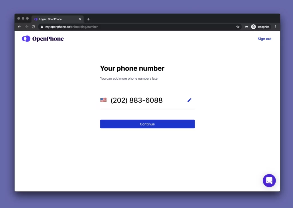 Sign up for a phone number to forward sms message to Slack 