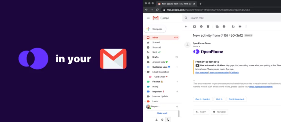 OpenPhone in your Gmail