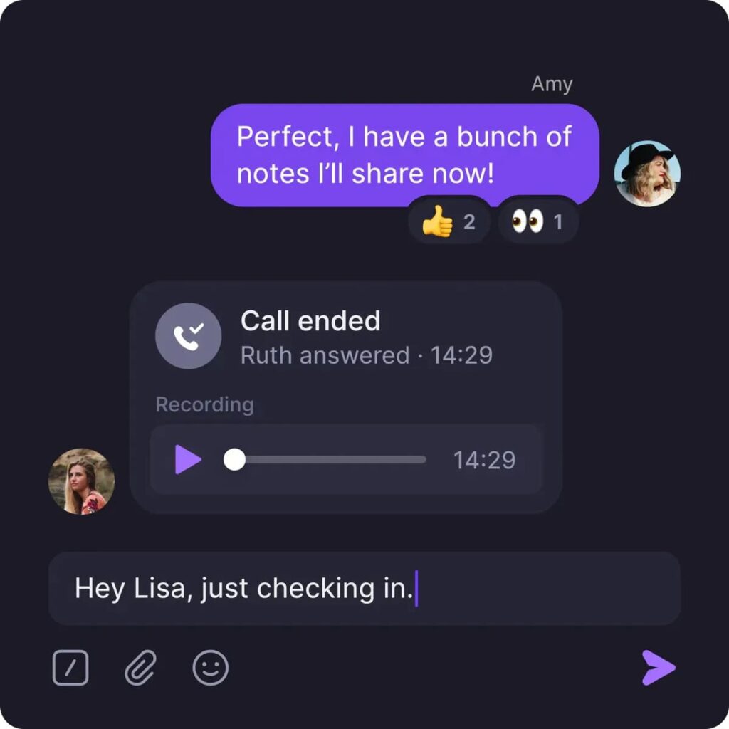 Screenshot of Amy and Lisa's chat box