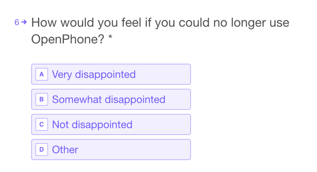 Customer survey question in a form: How would you feel if you could no longer use OpenPhone? 