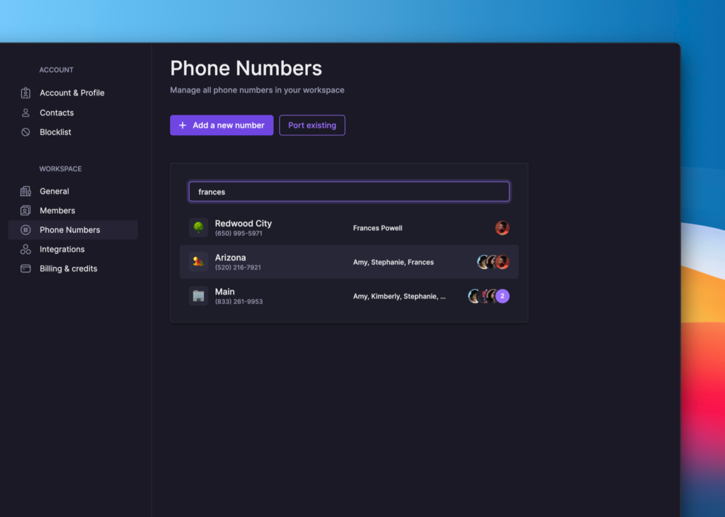  Phone number settings in OpenPhone