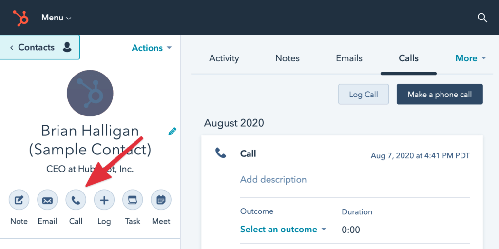 Clicking to call in HubSpot
