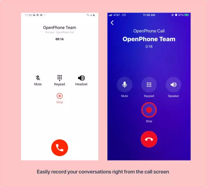 Screenshot of the best call recorder app, OpenPhone