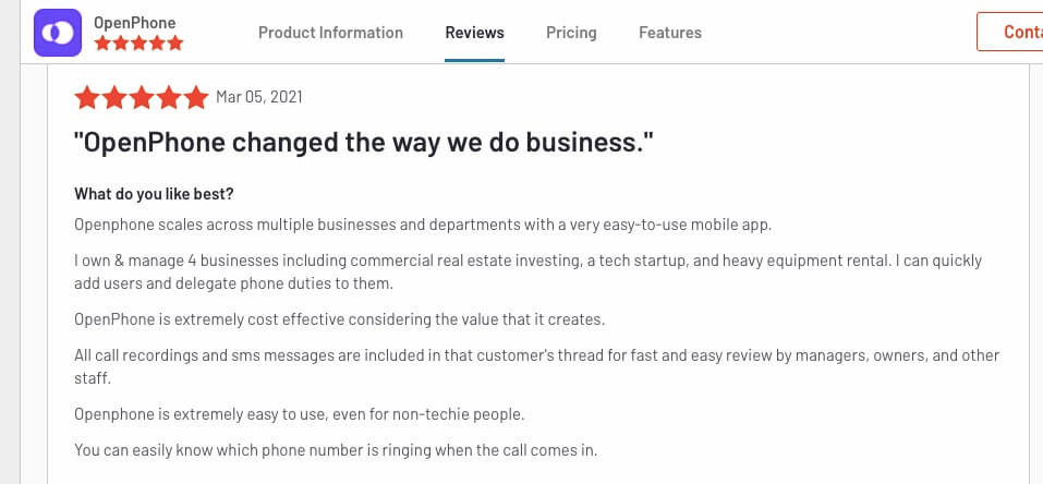customer review for OpenPhone