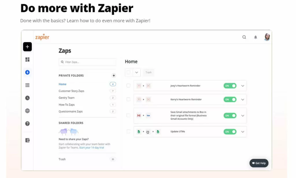 A screenshot of Zapier