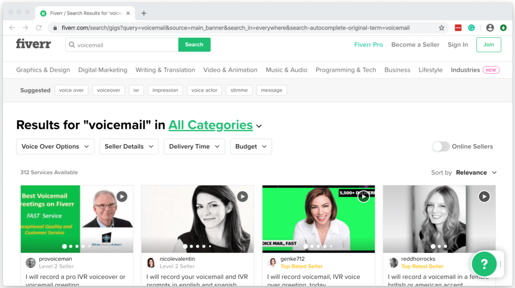 A screenshot of Fiverr's home page
