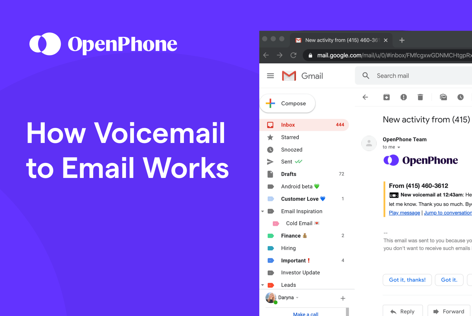 how voicemails to email works by OpenPhone
