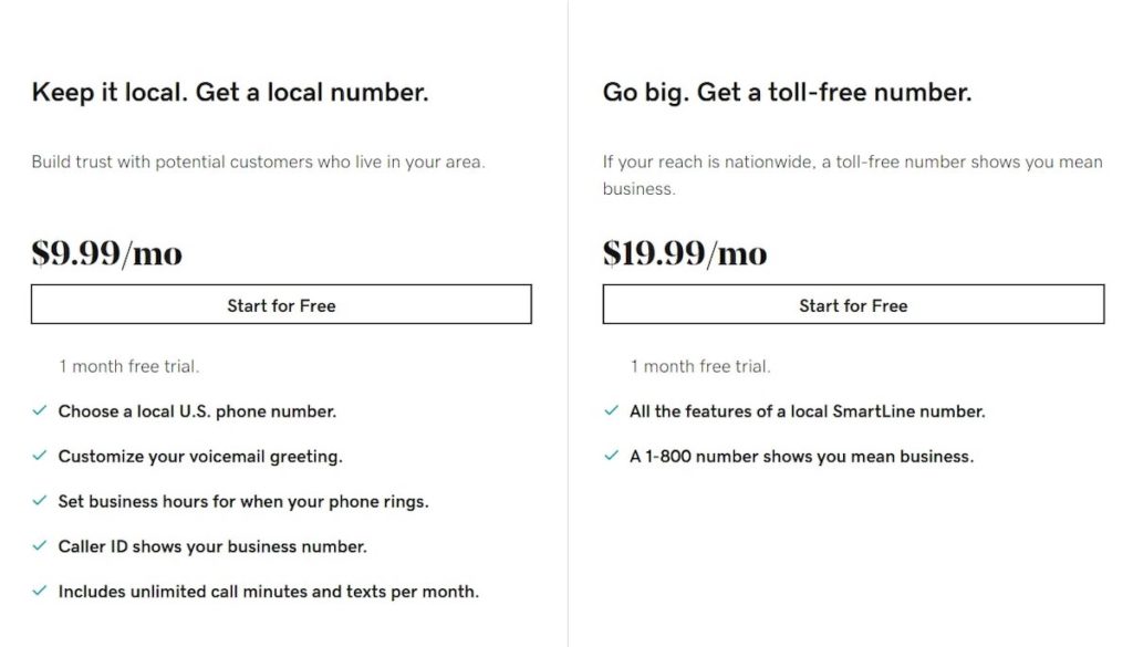 GoDaddy Smartline vs Google Voice: GoDaddy SmartLine pricing
