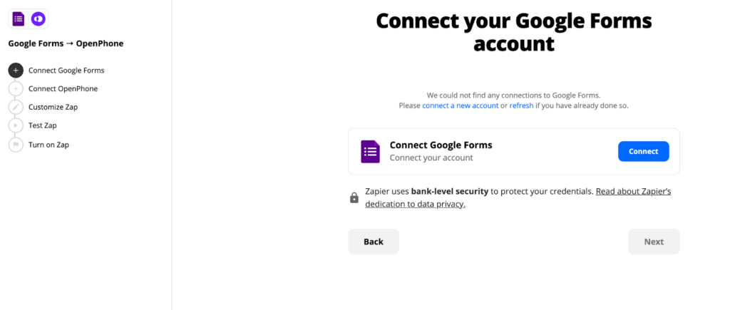 Connecting your Google Forms account to Zapier