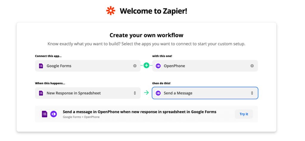 Setting up an automatic texting workflow in Zapier