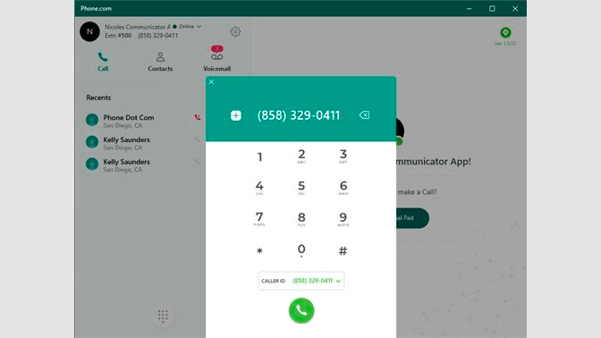 Calling someone in the Phone.com browser app