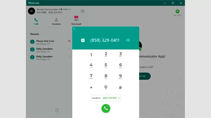 Calling someone in the Phone.com browser app