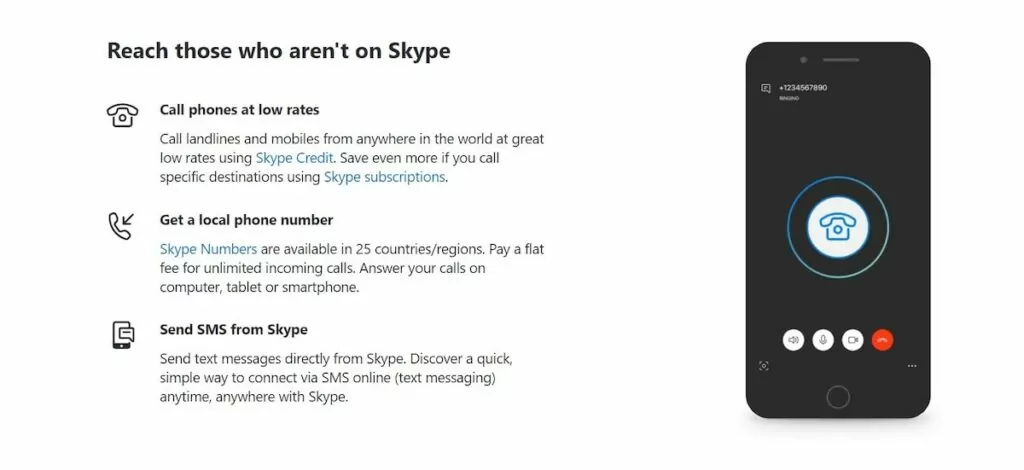 Screenshot of Skype WiFi calling services