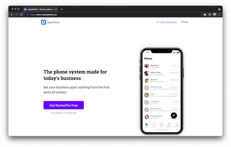 OpenPhone website circa winter 2018. We only had an iOS app back then.