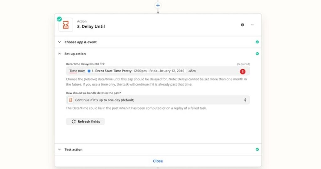 Setting up an event reminder in Zapier
