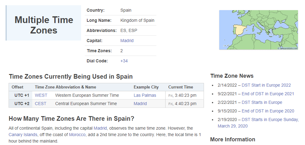 Time zones in Spain: WEST and CEST