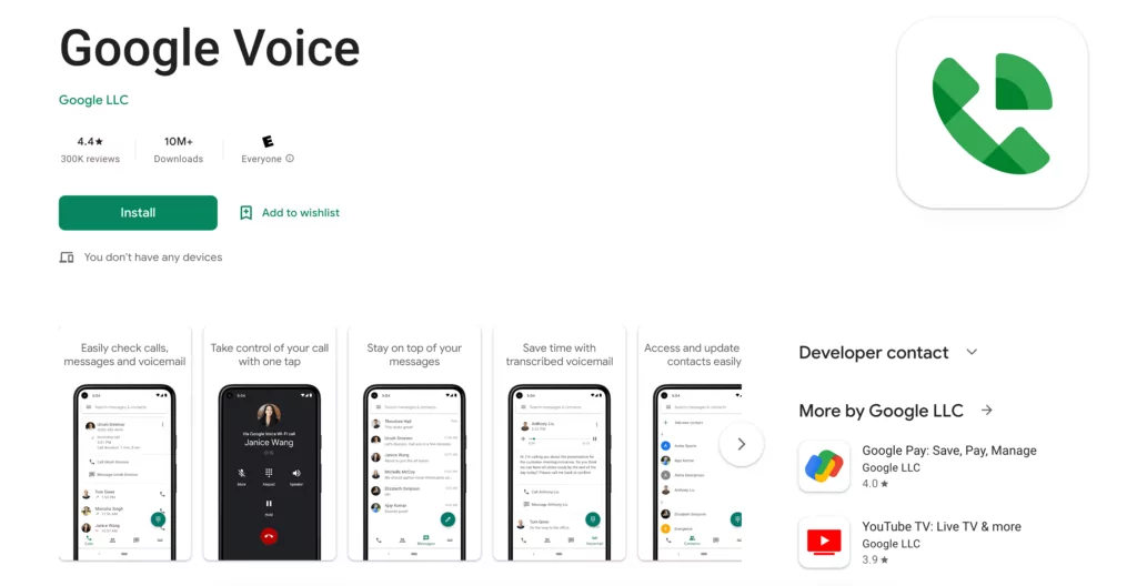 Recording calls using Google Voice, available on the Google Play Store