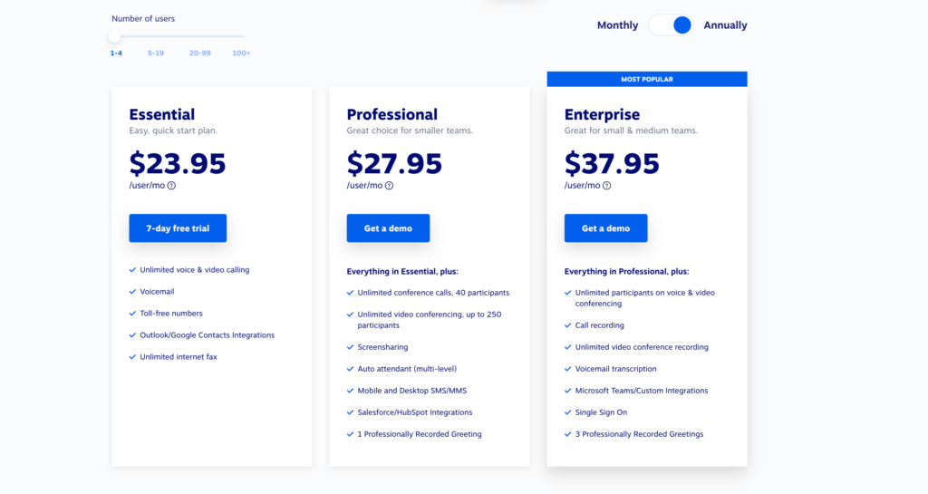 RingCentral vs Nextiva: pricing options for Nextiva