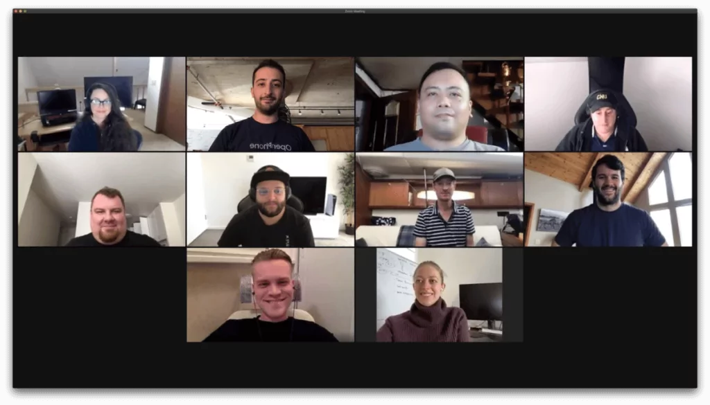 OpenPhone team in November 2020 on a video call