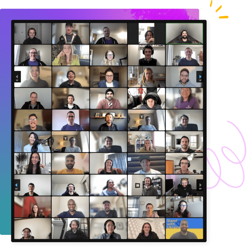 Our much larger team on a video call in May 2022