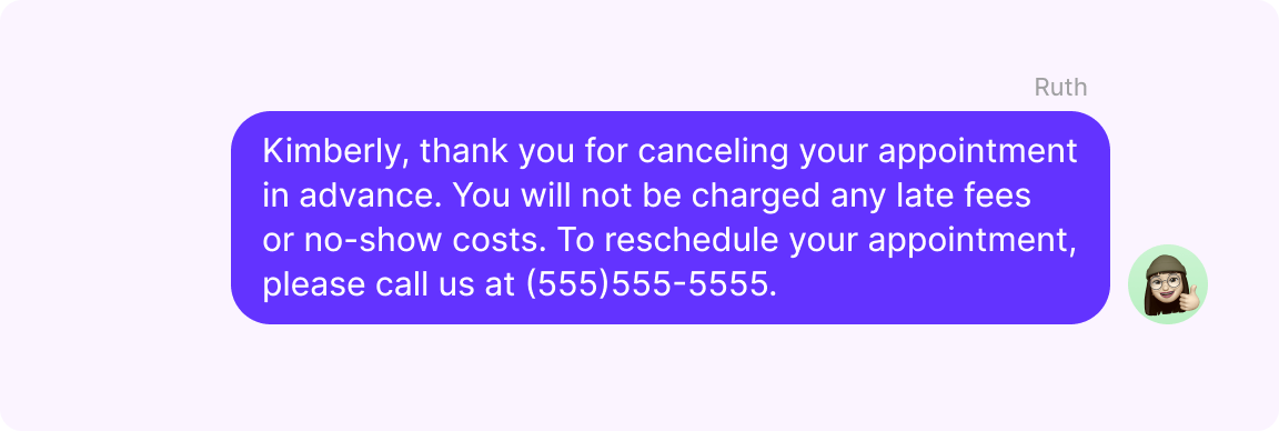 Appointment cancellation confirmation text example
