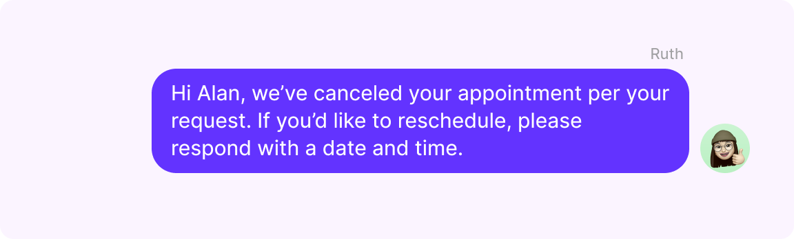 Text confirming appointment cancellation example