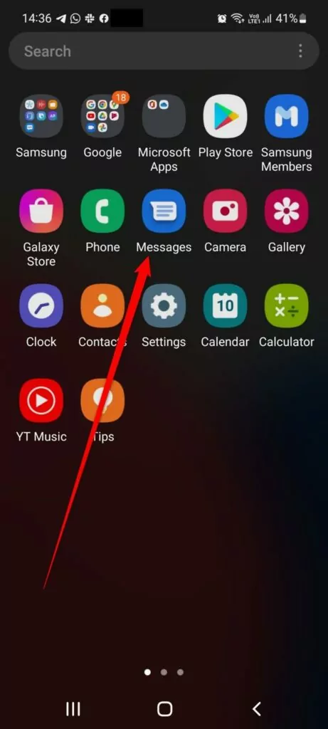 How to forward a text on Android: arrow pointing at the Messages app