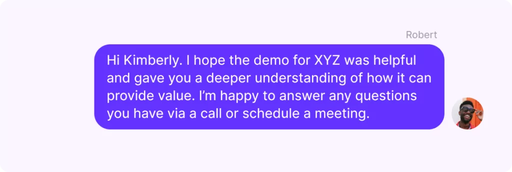 Follow-up text message example after a demo. 