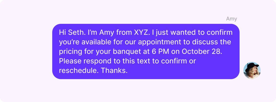 Event management appointment reminder text example