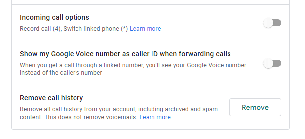 Pros and cons of Google Voice: no call recording options in Google Voice settings