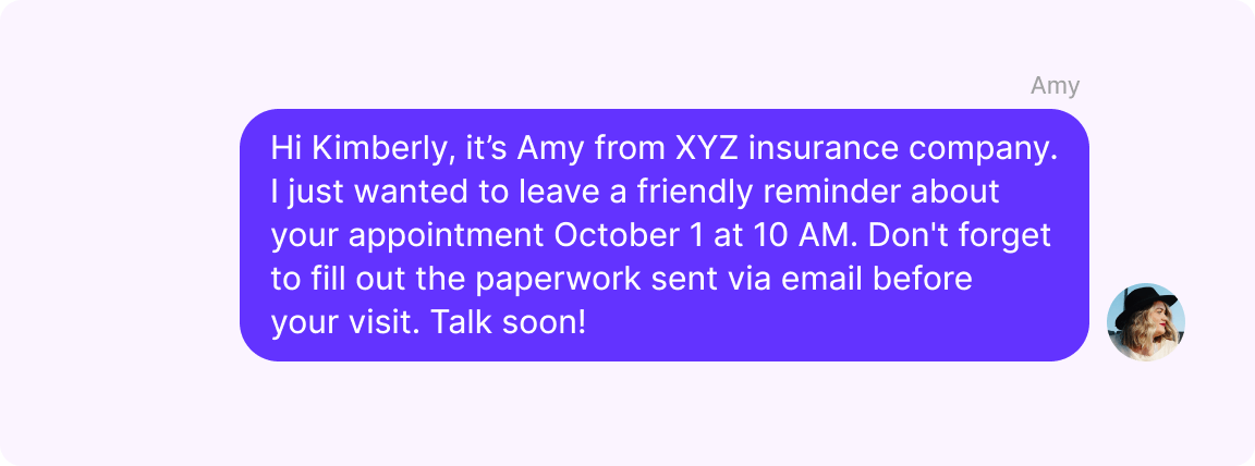 Insurance appointment reminder text example