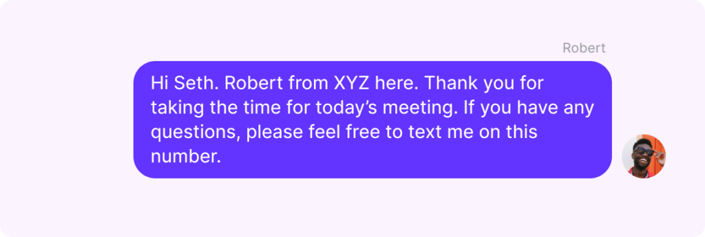 Follow-up text message example after a meeting. 