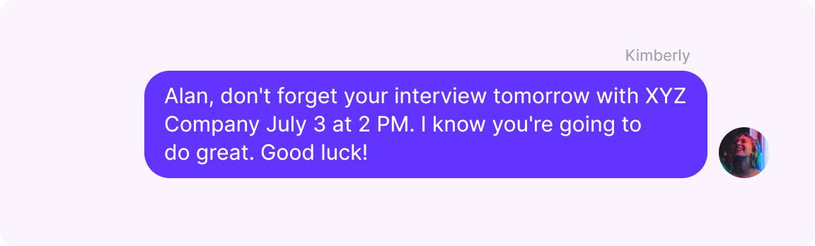 Recruiting interview reminder text example