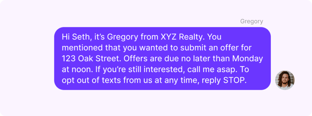 Request for a decision real estate text messaging example