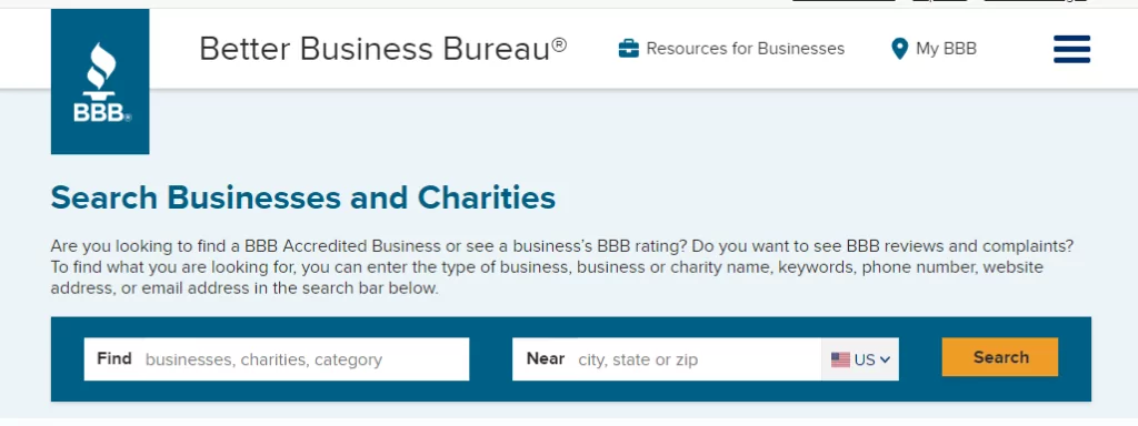 Better Business Bureau website