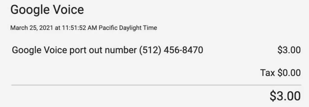 Screenshot of Google Voice port out number