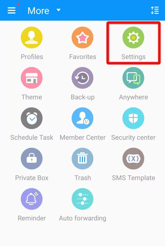Screenshot of Handcent app settings menu on Android