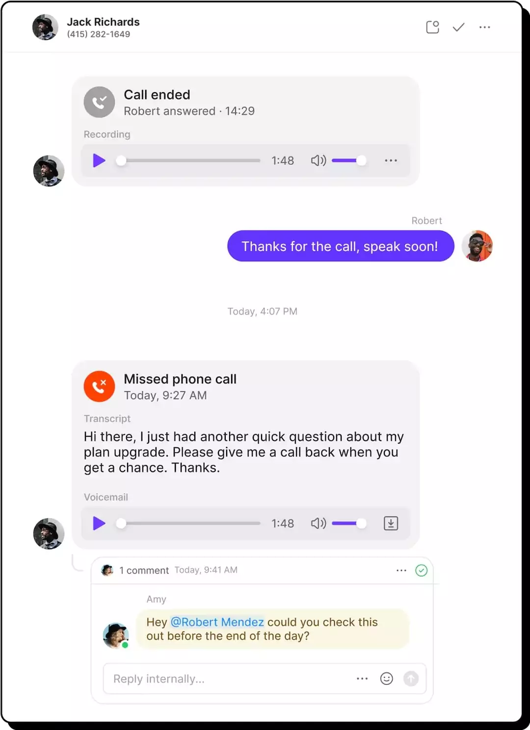 Voicemail transcriptions from the OpenPhone app