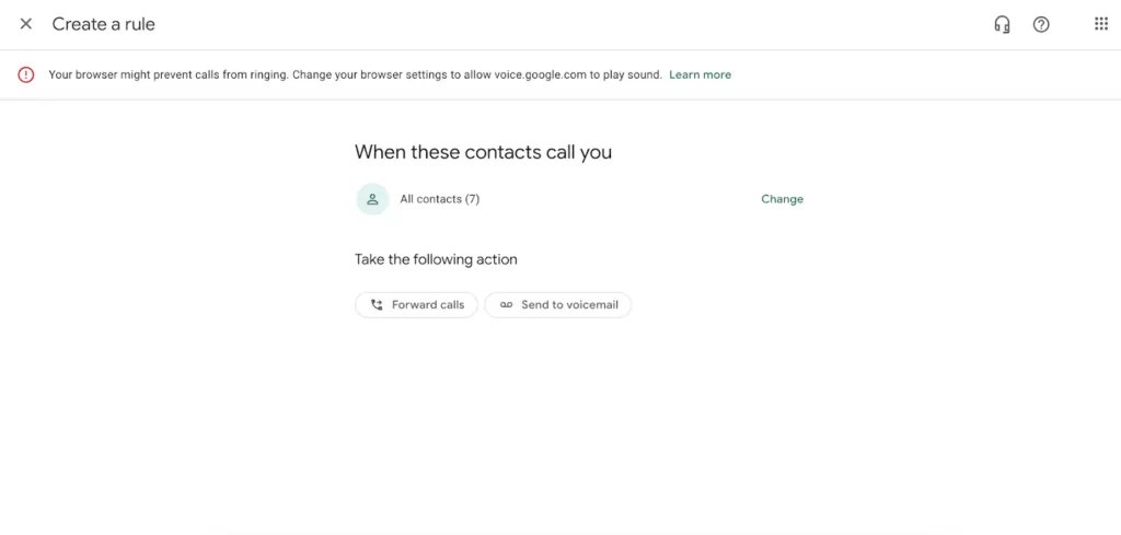 Google Voice call forwarding: Specifying the specific actions that take place for a call forwarding rule set in Google Voice