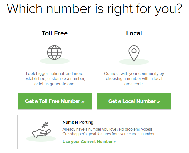 Choosing a local or toll-free Grasshopper number during the signup process on their website