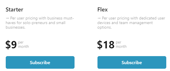 Virtual PBX Starter and Flex pricing