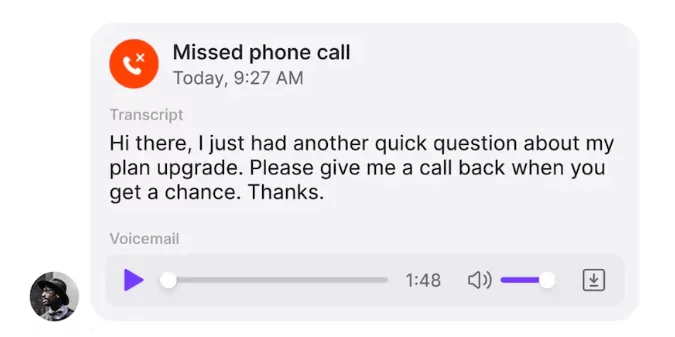 Voicemail to text example in OpenPhone