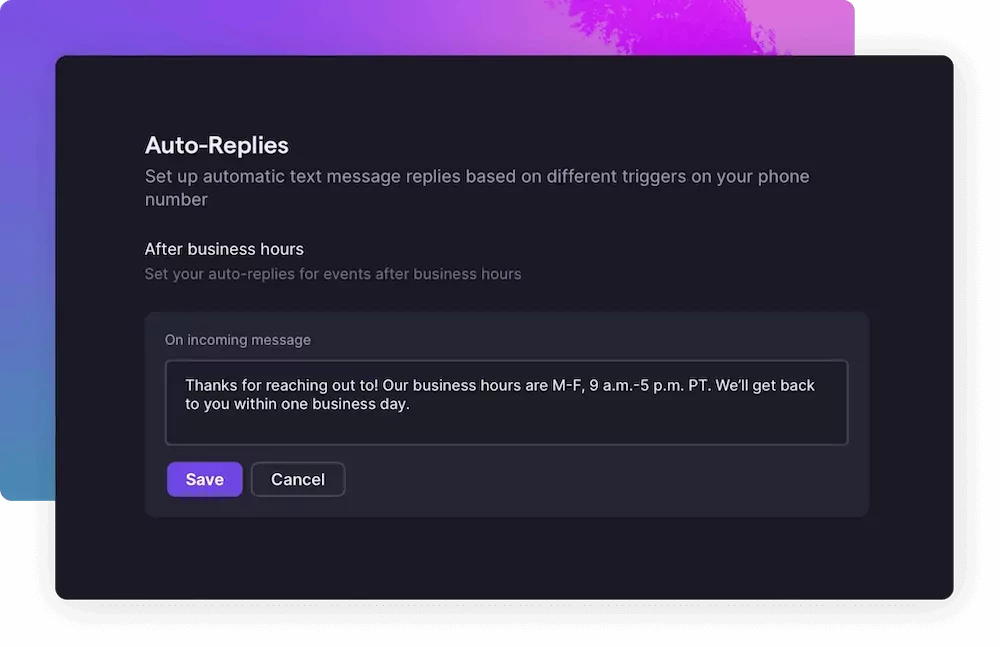 Adding an auto-reply to respond to texts in OpenPhone, a business texting app 