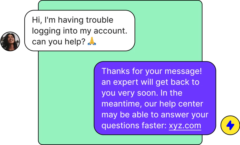 self-service support auto-reply text example