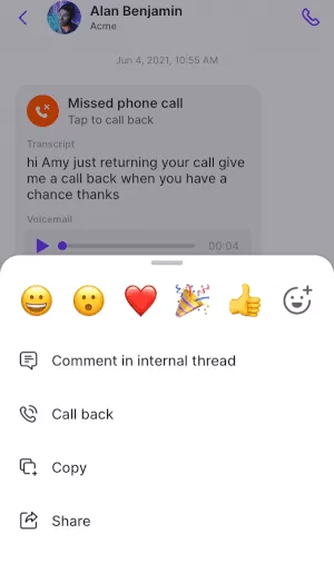 Forwarding voicemail messages from the OpenPhone mobile app