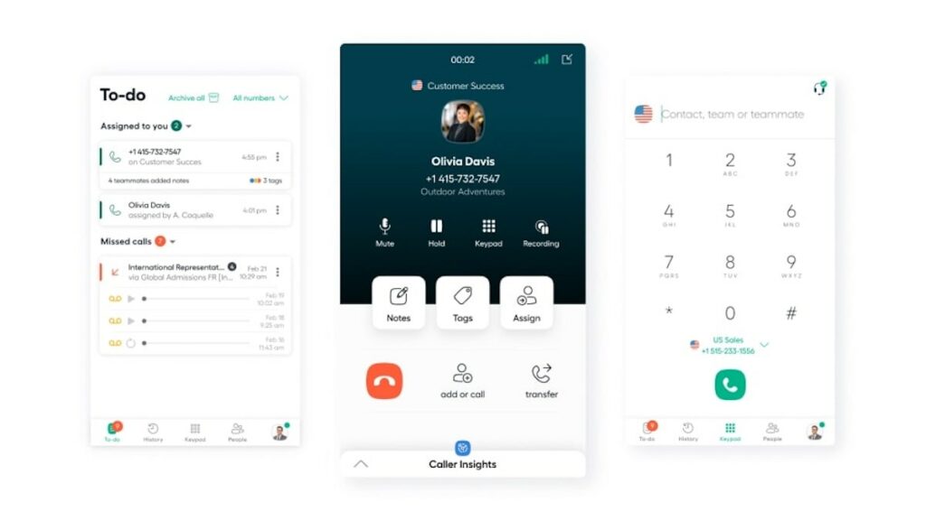 Screenshots of Aircall's user experience