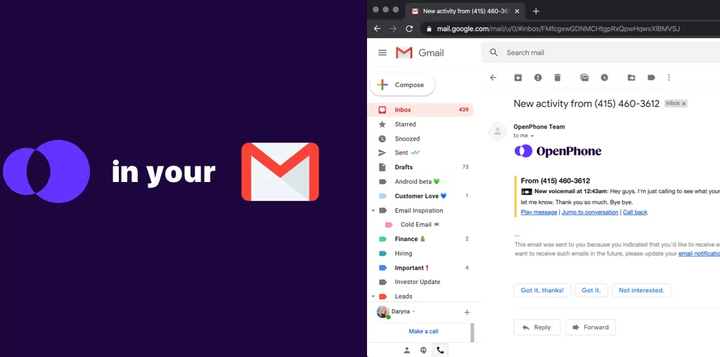 OpenPhone in your Gmail