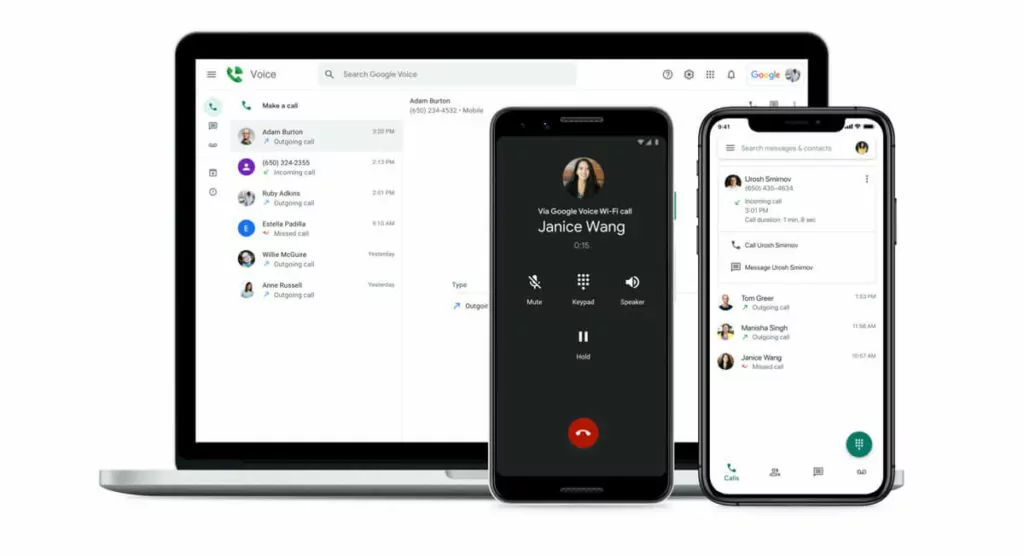 A screenshot of Google Voice's mobile and desktop apps