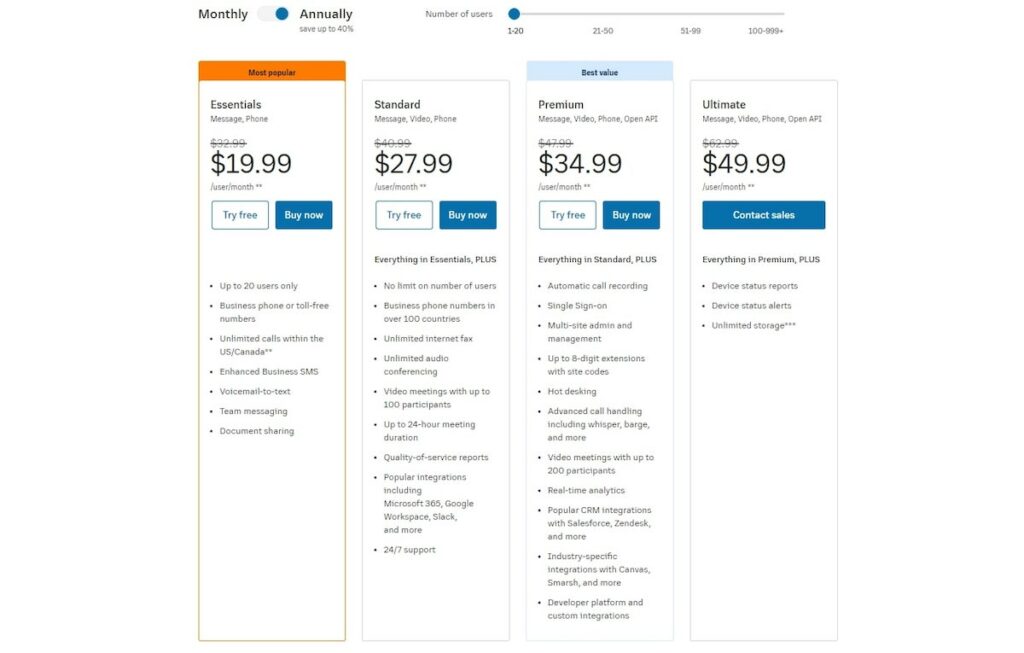 Best virtual phone number: RingCentral Pricing