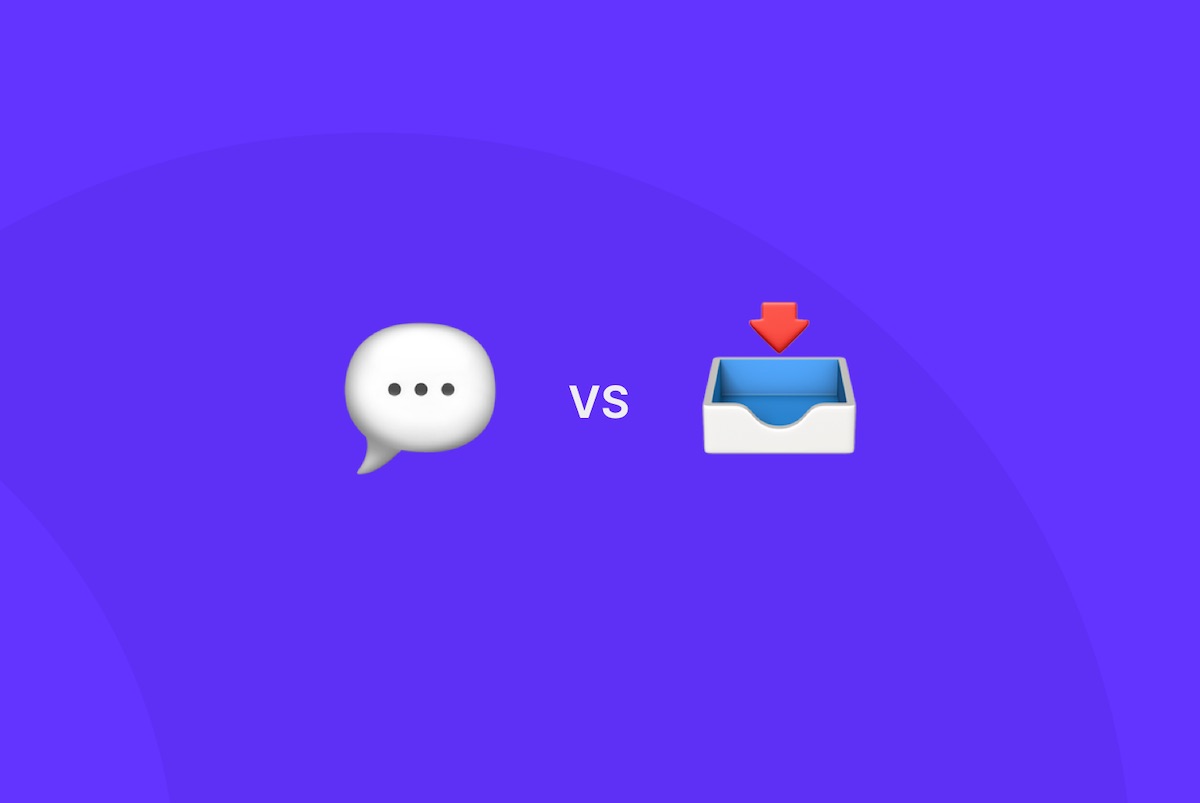 Texting vs email icons against a purple background